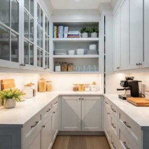 Modern butler’s pantry connected to kitchen for better storage and organization.