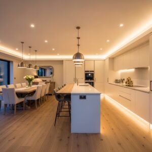 Seamless open floor plan kitchen with cohesive design and natural flow between rooms.