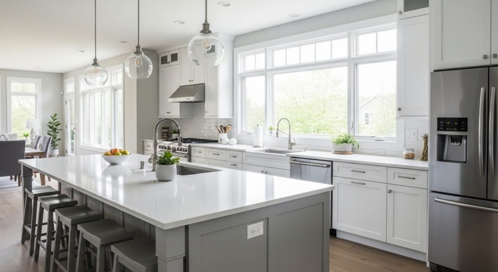 Modern remodeled kitchen with natural light and functional layout