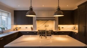 luxury kitchen renovation with warm lighting and modern cabinetry