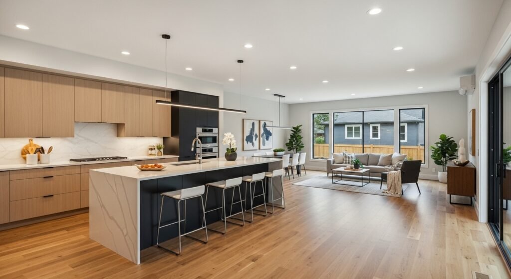 complete home remodel modern open concept kitchen and living room renovation