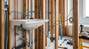 Bathroom plumbing and electrical upgrade during renovation